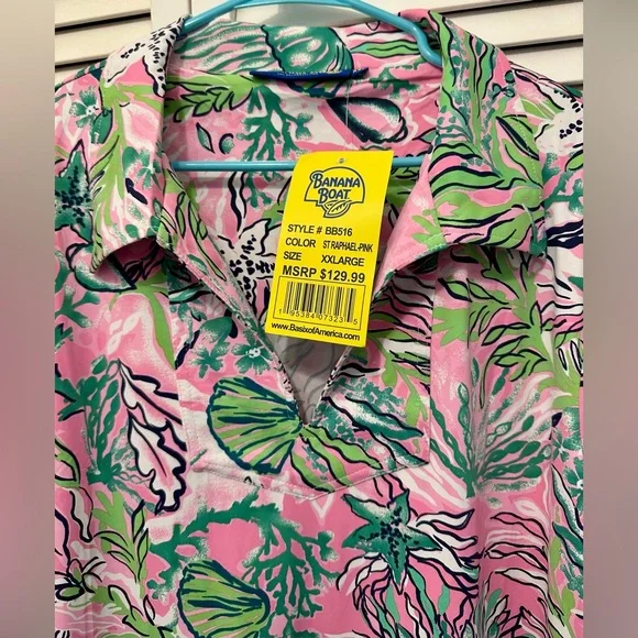 NWT Resort Wear Banana Boat UPF 50+ Long Sleeve Polo Dress Size XXL